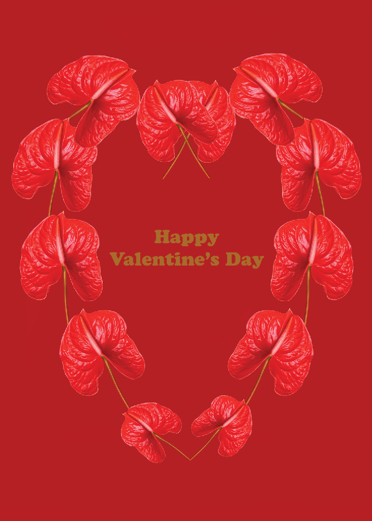 Happy Valentine's Anthrium Floral Heart Greeting Art Card
